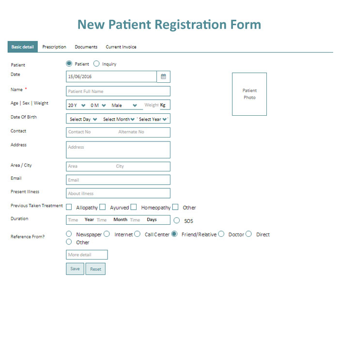 Patient New Registration form